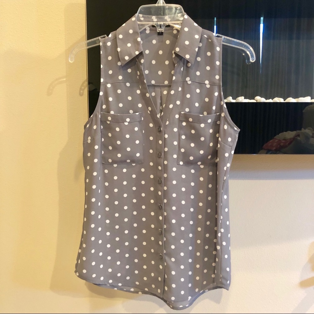 EXPRESS ✨ Women’s Polka Dot Button Up Tank Top Grey / White Size XS EUC